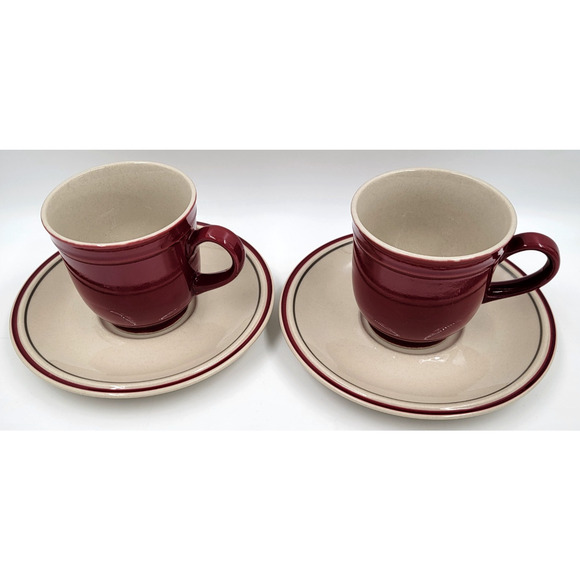 Newcor Regency Williamsburg Cup & Saucer Set Japan Red Floral Stoneware Set of 2 - Picture 3 of 16